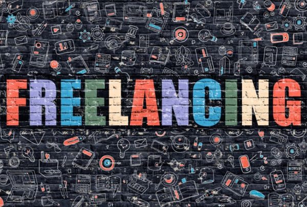 Freelancing Concept. Freelancing Drawn on Dark Wall. Freelancing in Multicolor. Freelancing Concept. Modern Illustration in Doodle Design of Freelancing.
