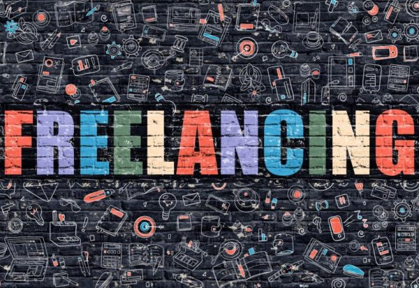 Freelancing Concept. Freelancing Drawn on Dark Wall. Freelancing in Multicolor. Freelancing Concept. Modern Illustration in Doodle Design of Freelancing.