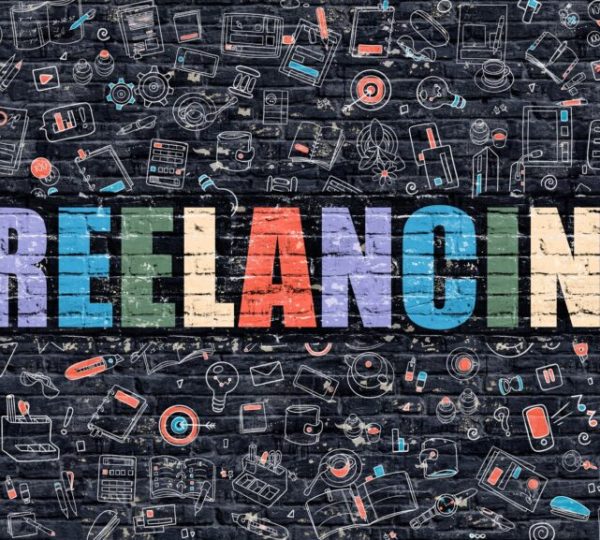 Freelancing Concept. Freelancing Drawn on Dark Wall. Freelancing in Multicolor. Freelancing Concept. Modern Illustration in Doodle Design of Freelancing.